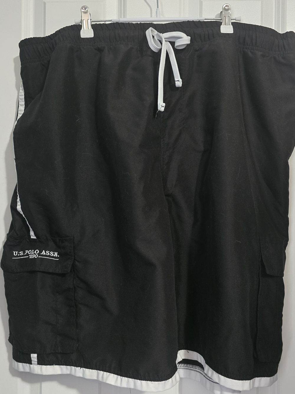 U.S. Polo Assn. Black Cargo Swim Shorts with White Trim